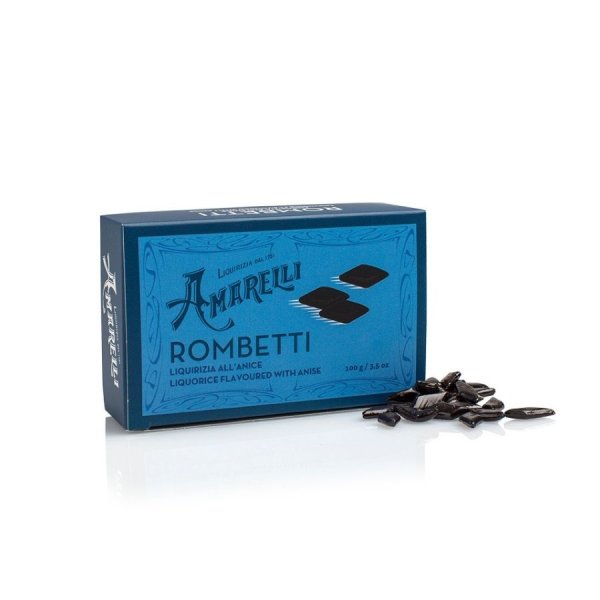 Amarelli Rombetti allAnice, Hartes Lakritz mit Anis, Box, 100 g, Amarelli Italien