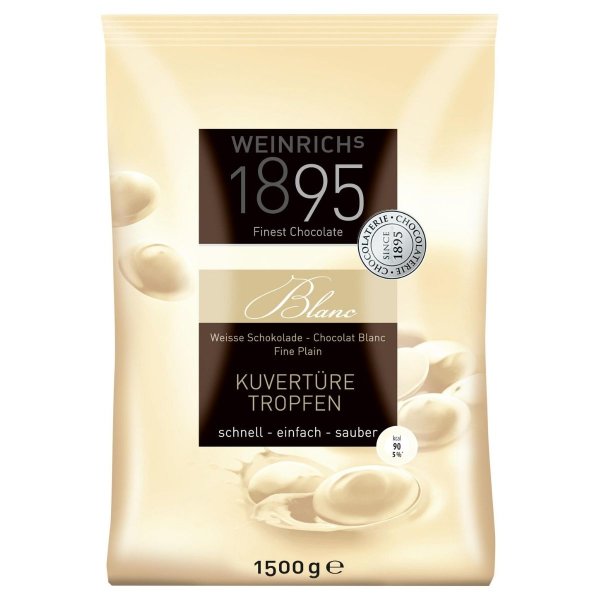 Wei&szlig;e Schokolade, Kuvert&uuml;re, Tropfen, 1,5 kg, Weinrichs 1895 Finest Chocolate,