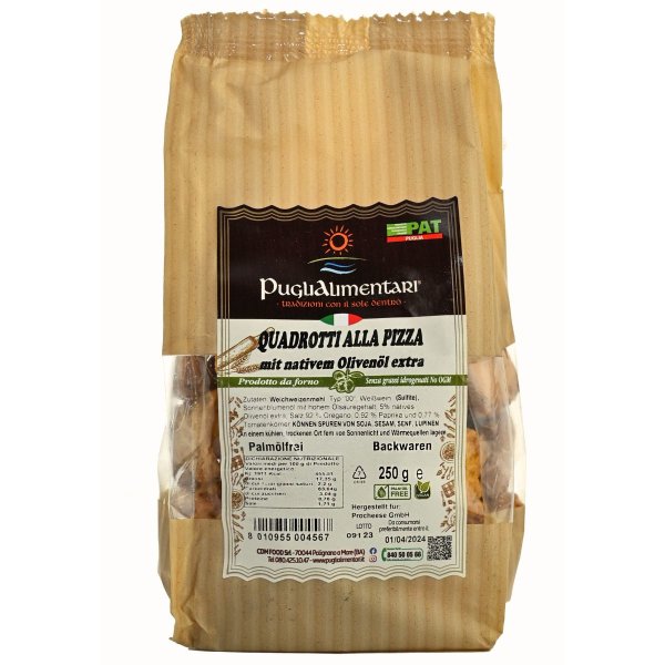 Quadrotti alla Pizza, Knusper-Quadrate nach Pizza-Art, Puglialimentari, 250 g