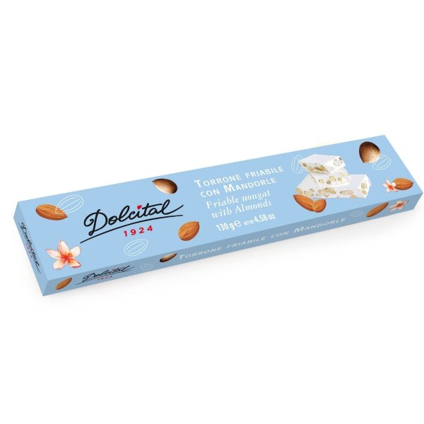Torrone mit 30% Mandeln, crunchy, Torrone friabile con Mandorle, 130g, weißer Nougat, Dolcital