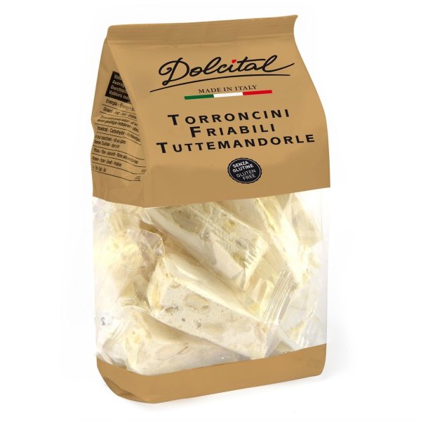 Torroncini mit Mandeln, hart, Torroncini Friabili Tuttemandorle, 130g, weißer Nougat, Dolcital