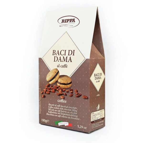 Baci di Dama al Caff&egrave;, Haselnussgeb&auml;ck mit Kaffee, gef&uuml;llt mit Schokoladencreme, 150 g, Pasticceria Rippa