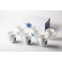 Tasse Becher mit Henkel, blau mit floralem Muster, 6er Set, Munus, Botanic Blue, 10 x 9 cm