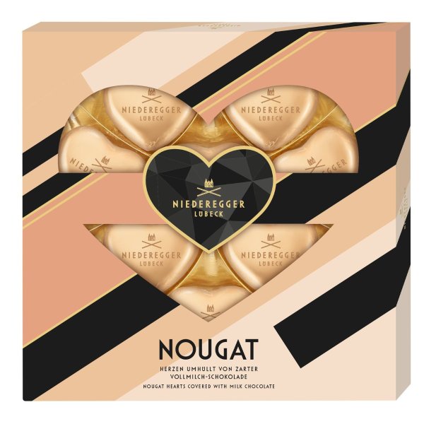Nougat-Herzen, Nougat-Pralinen mit Vollmilch-Schokolade, 125 g, Niederegger
