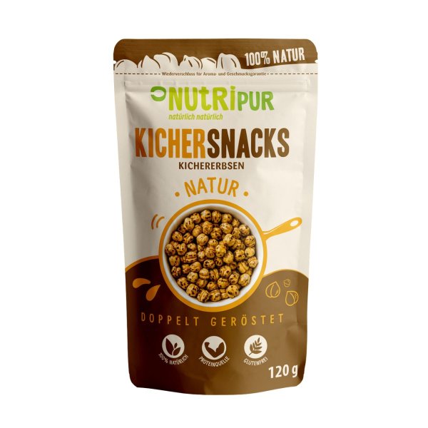 Kichersnacks, Kichererbsen doppelt ger&ouml;stet, Natur, 120 g, NutriPur