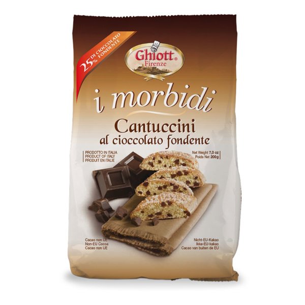 Ghiott Cantuccini Morbidi al Cioccolato, weiches italienisches Gebäck mit dunkler Schokolade, 200 g