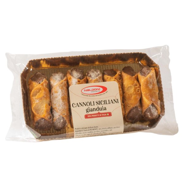 Cannoli Siciliani Gianduia, sizilianische Gebäckröllchen gefüllt mit Gianduiacreme, 200 g, Dolciaria Naldoni