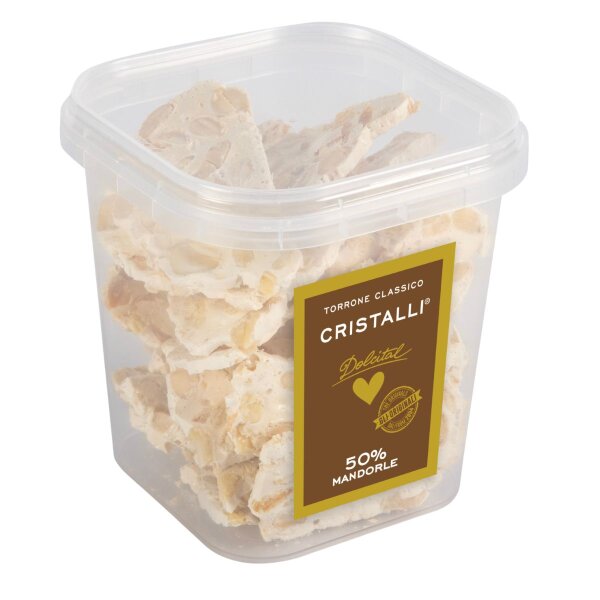 Torrone mit 50% Mandeln in Stücken, crunchy, Cristalli Mandorle, 150g, weißer Nougat, Dolcital