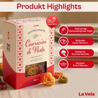 La Vela Cuoricini di Pasta, Bunte Nudel Herzen in der Geschenkpackung, 250g