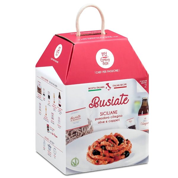Kochbox Busiate Siciliane mit Kirschtomaten, Oliven und Kapern, My Cooking Box