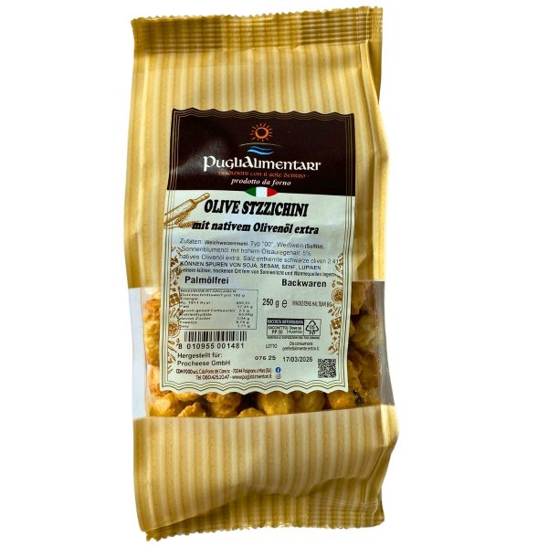 Stuzzichini Olive, Knuspergebäck mit Oliven, Puglialimentari, 250 g
