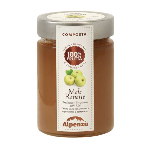 Composta di Mele Renette 100 % da Frutta, Renette Apfel-Fruchtaufstrich aus 100% Frucht, 350g, Alpenzu