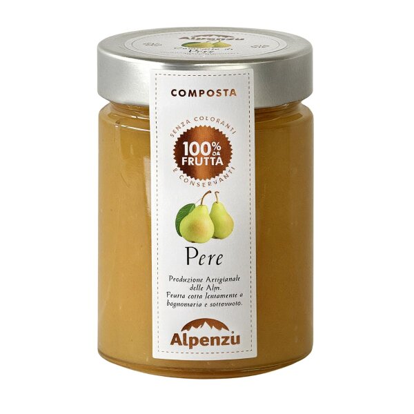 Composta di Pere 100 % da Frutta, Birnen-Fruchtaufstrich aus 100% Frucht, 350g, Alpenzu