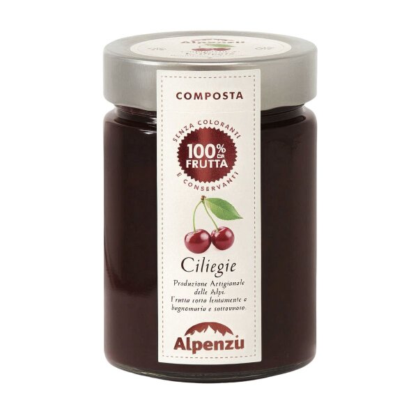 Composta di Ciliegie 100 % da Frutta , Kirschen-Fruchtaufstrich aus 100% Frucht, 350g, Alpenzu