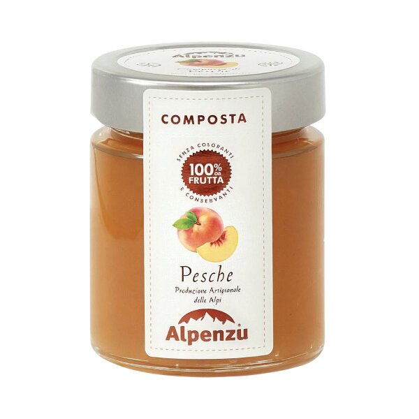 Composta di Pesche 100 % da Frutta, Pfirsich-Fruchtaufstrich aus 100% Frucht, Alpenzu