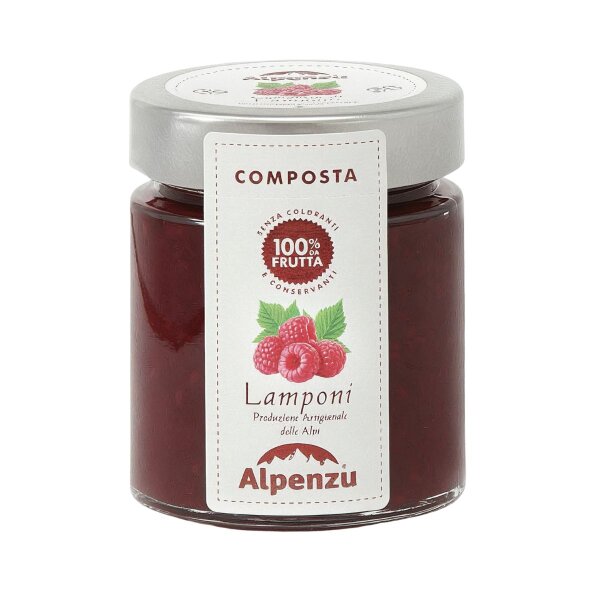 Composta di Lamponi 100 % da Frutta , Himbeeren-Fruchtaufstrich aus 100% Frucht, Alpenzu