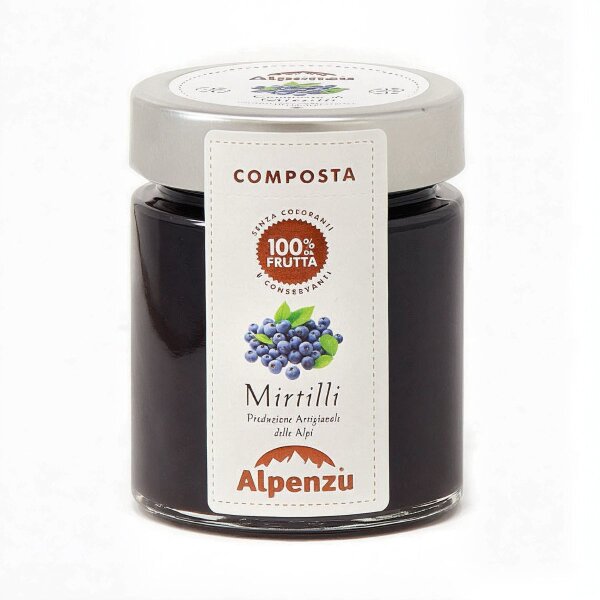 Composta di Mirtilli 100 % da Frutta, Heidelbeer-Fruchtaufstrich aus 100% Frucht, Alpenzu