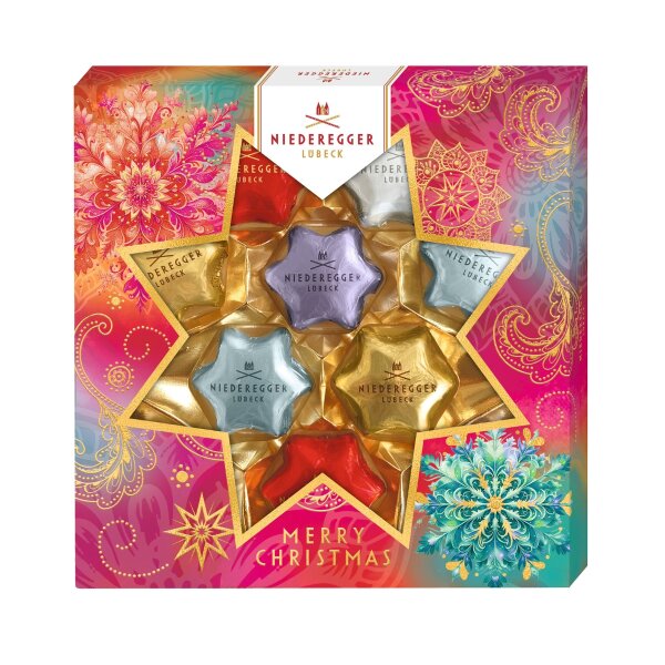 Merry Christmas Sterne, Pralinen mit Zartbitter- und Vollmilch-Schokolade 125 g, Niederegger