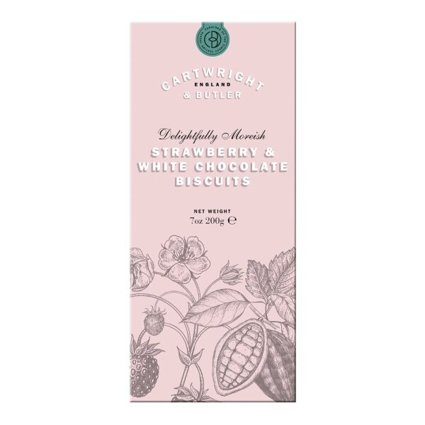 Strawberry and White Chocolate Biscuits, Biscuits mit weißer Schokolade und Erdbeeren, 200 g, Cartwright & Butler, England