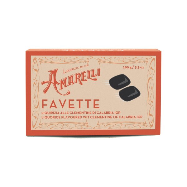 Amarelli Favette Clementine, Hartes Lakritz Clementine, Box, 100 g, Amarelli Italien