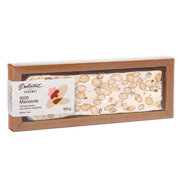 Torrone mit 40% Mandeln, soft, 1000 Mandorle Astuccio Gourmet, 180g, weißer Nougat, Dolcital