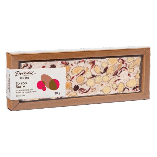 Torrone mit Mandeln und Cranberries, soft, TorronBerry Astuccio Gourmet, 180g, weißer Nougat, Dolcital