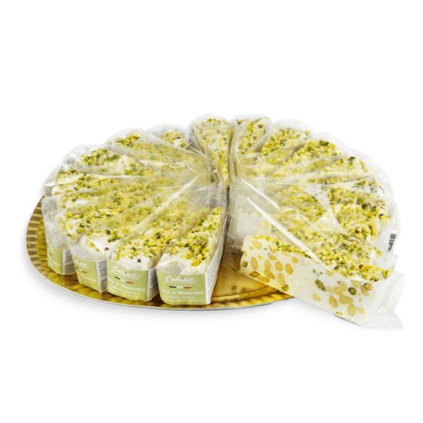 Torrone-Tortenstück mit Mandeln und Pistazien, soft, Torta di Torrone con Mandorle e Pistacchi, 110g, weißer Nougat, Dolcital