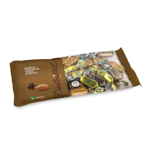 Torroncini mit Schokoladenüberzug sortiert, soft, Capricci, 400g, weißer/dunkler Nougat, Dolcital