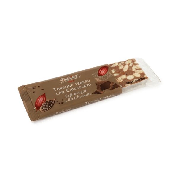 Torrone mit Mandeln und Schokolade, soft, Torrone tenero con Cioccolato, 100g, brauner Nougat, Dolcital
