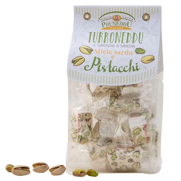Torroncini mit Pistazien und Honig aus Sardinien, hart, 150g, weißer Nougat, Torrone, Pruneddu Torronificio Artigianale