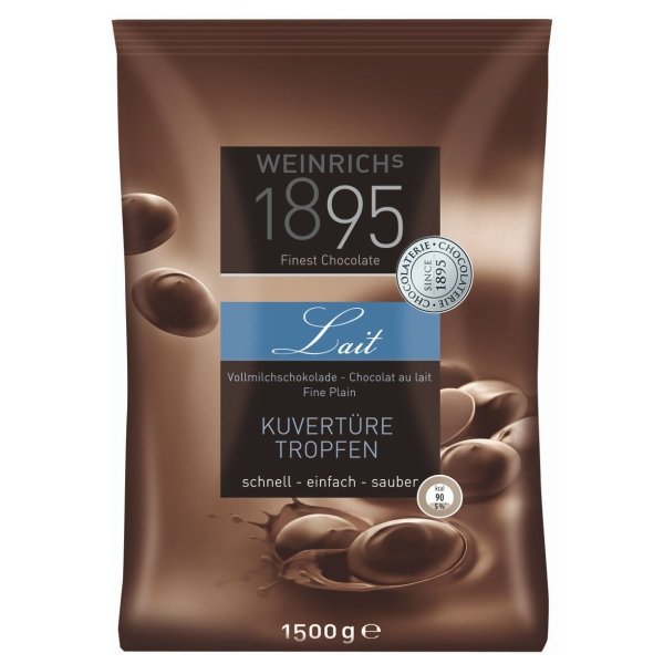 Vollmilch Schokolade, Kuvert&uuml;re, Tropfen, 1,5 kg, Weinrichs 1895 Finest Chocolate,